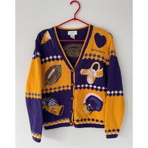 90s vintage novelty football print funky embroidered knit button up cardigan